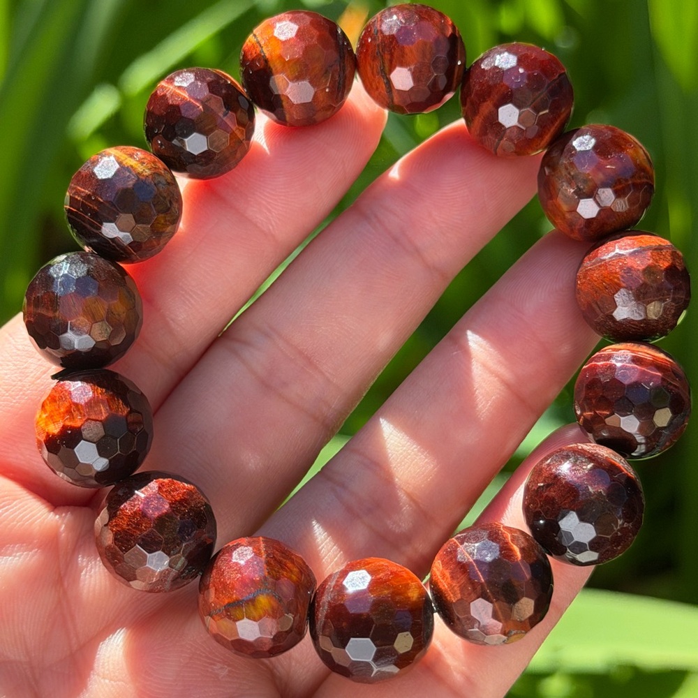 13.5mm stretchable faceted red tiger eye bracelet 0608